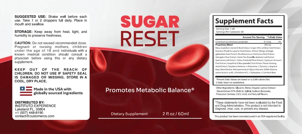 Sugar Reset Supplement Facts label